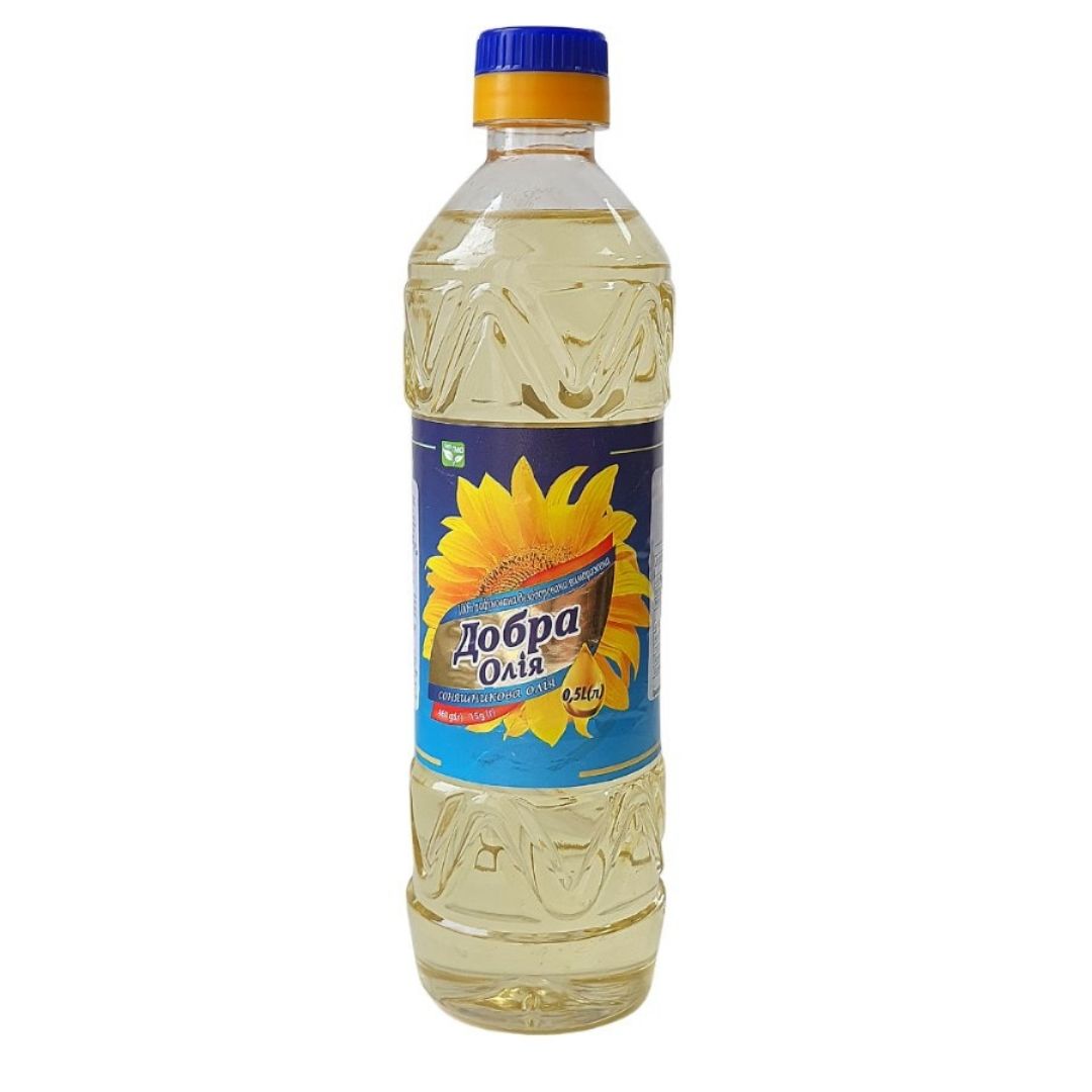 BOTELLA 500 ml BOTELLA 0,5 l Aceite refinado de girasol Volumen: 0,5 L Peso neto: 460 g Caducidad: 24 meses (8 ° С - 20 ° С) Aceite de girasol refinado