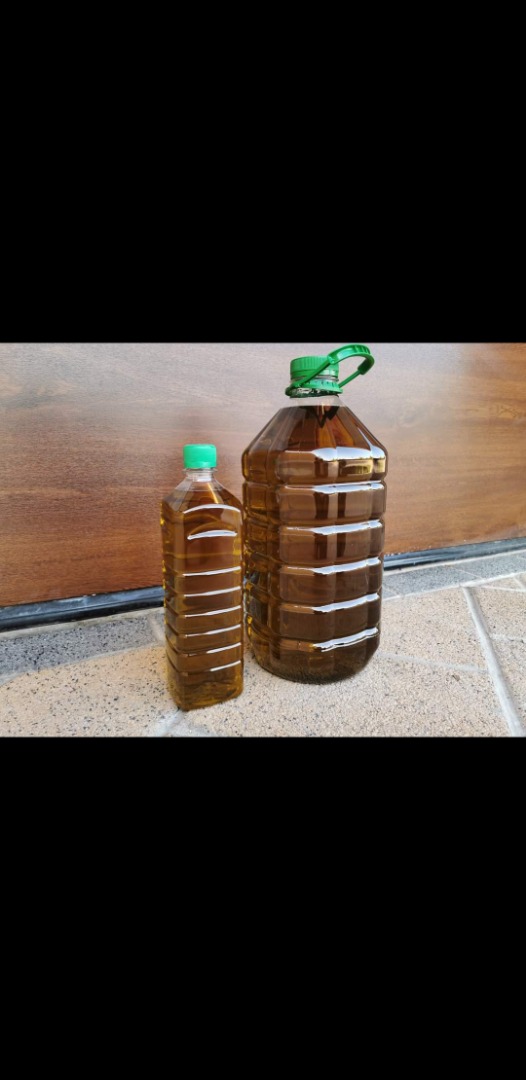 Aceite de oliva griego prensado en frío hecho en casa de nuestra propia cosecha y olivar