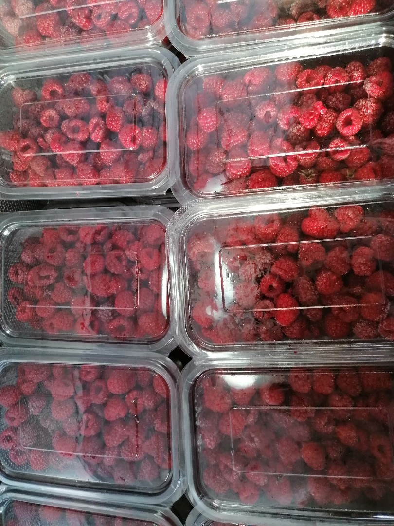 Frambuesas congeladas en cazuelas de 500 g, precio 28 lei, que conservan su firmeza después de descongelar