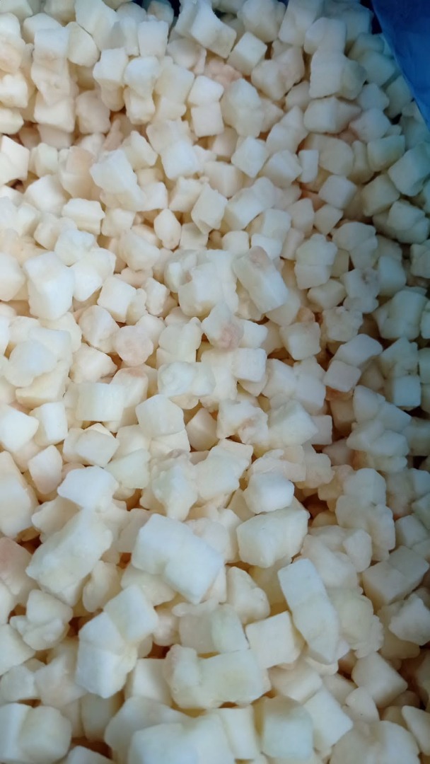 Manzanas Ligol congeladas IQF, en cubos de 10 mm y segmentos de 1/16 de pulgada