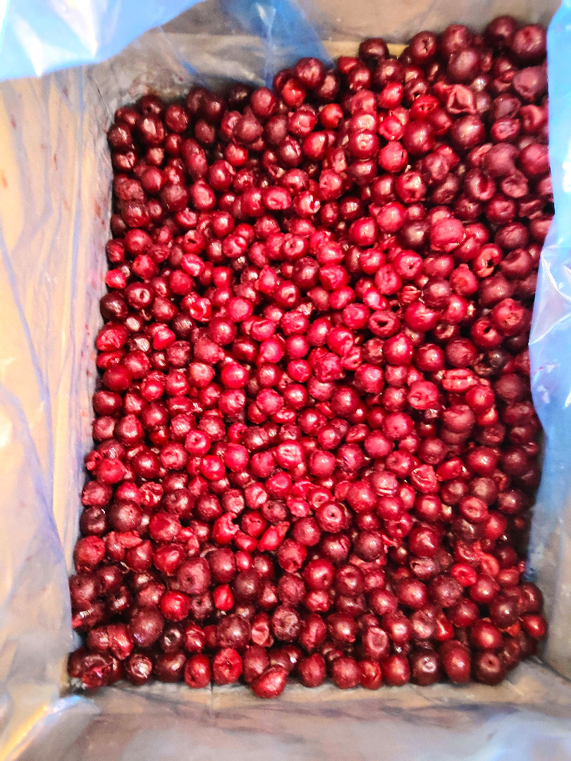 Cerezas ácidas deshuesadas ultracongeladas, envase de cartón de 10 kg